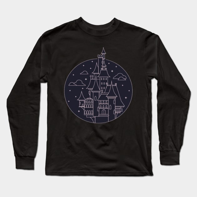 Castle in a circle - Digital pencil drawing - B&W Long Sleeve T-Shirt by euror-design